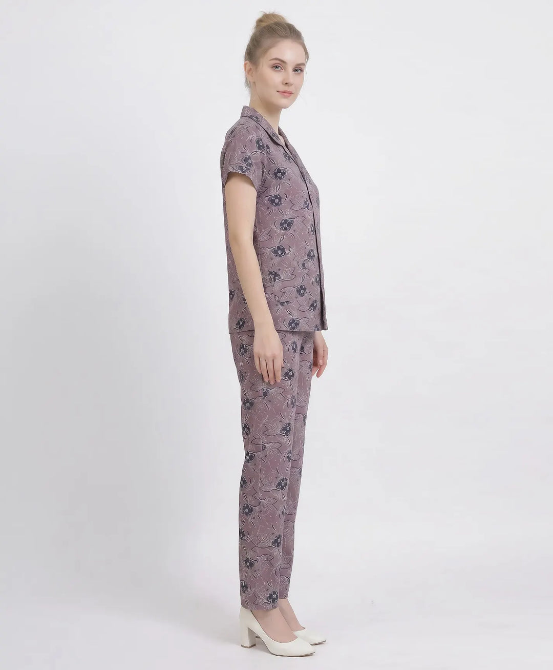 Floral Charm Front Open Night Suit