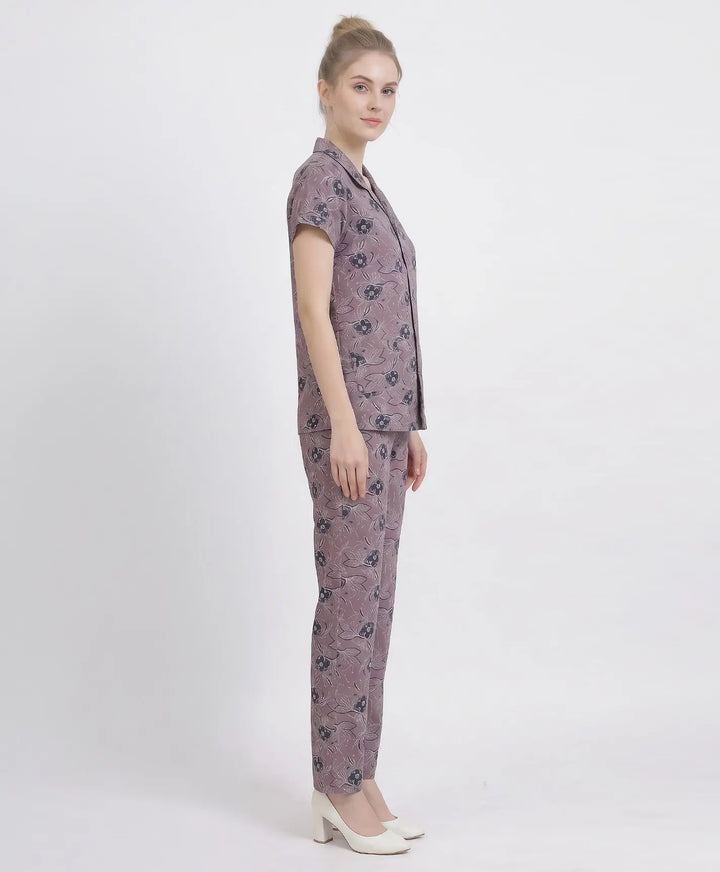 Floral Charm Front Open Night Suit