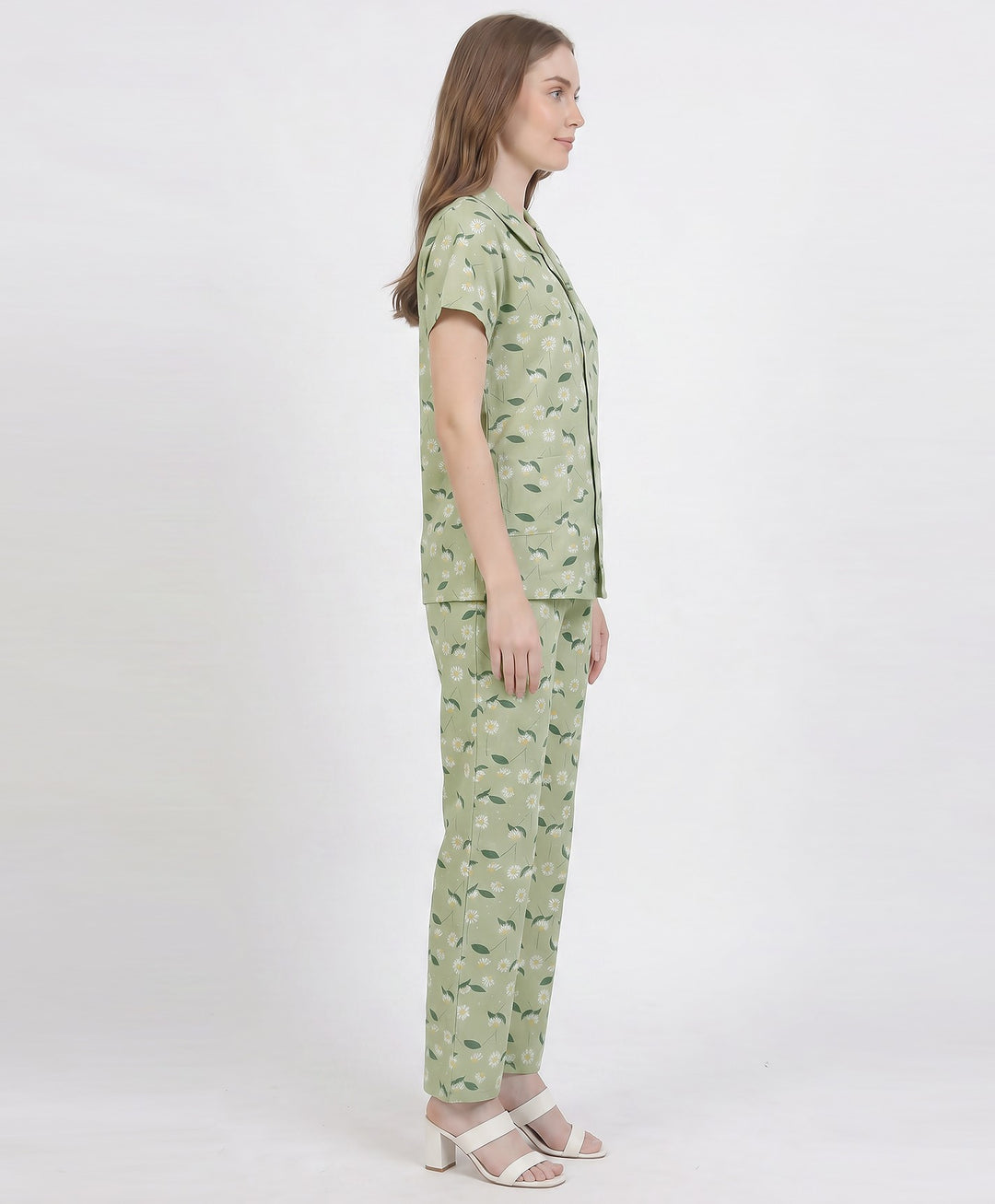 Floral Charm Front Open Night Suit