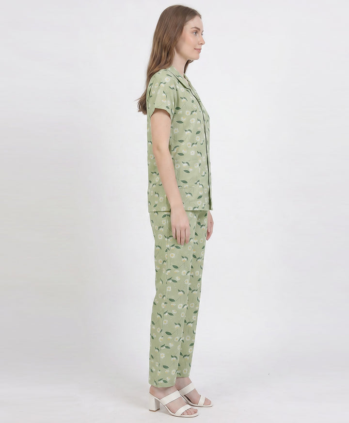 Floral Charm Front Open Night Suit