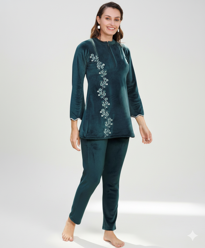 Embroided Velvet Night Suit