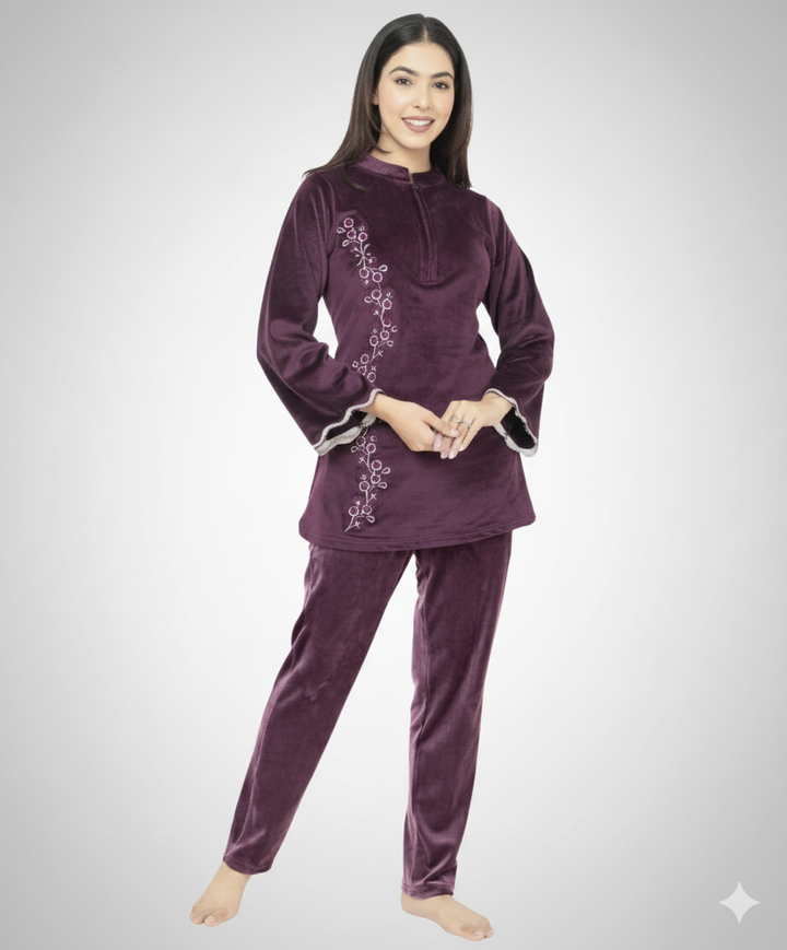 Embroided Velvet Night Suit
