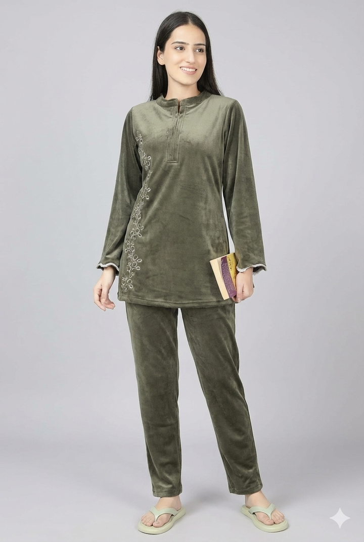 Embroided Velvet Night Suit