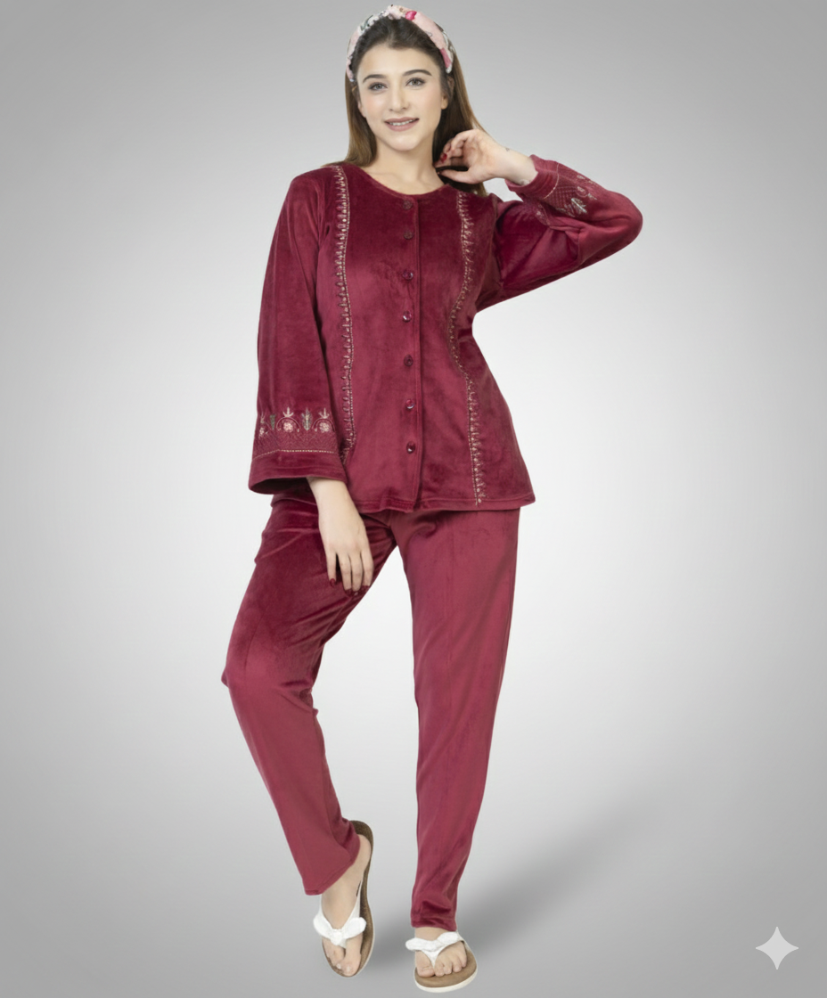 Front Open Velvet Co-ord Set