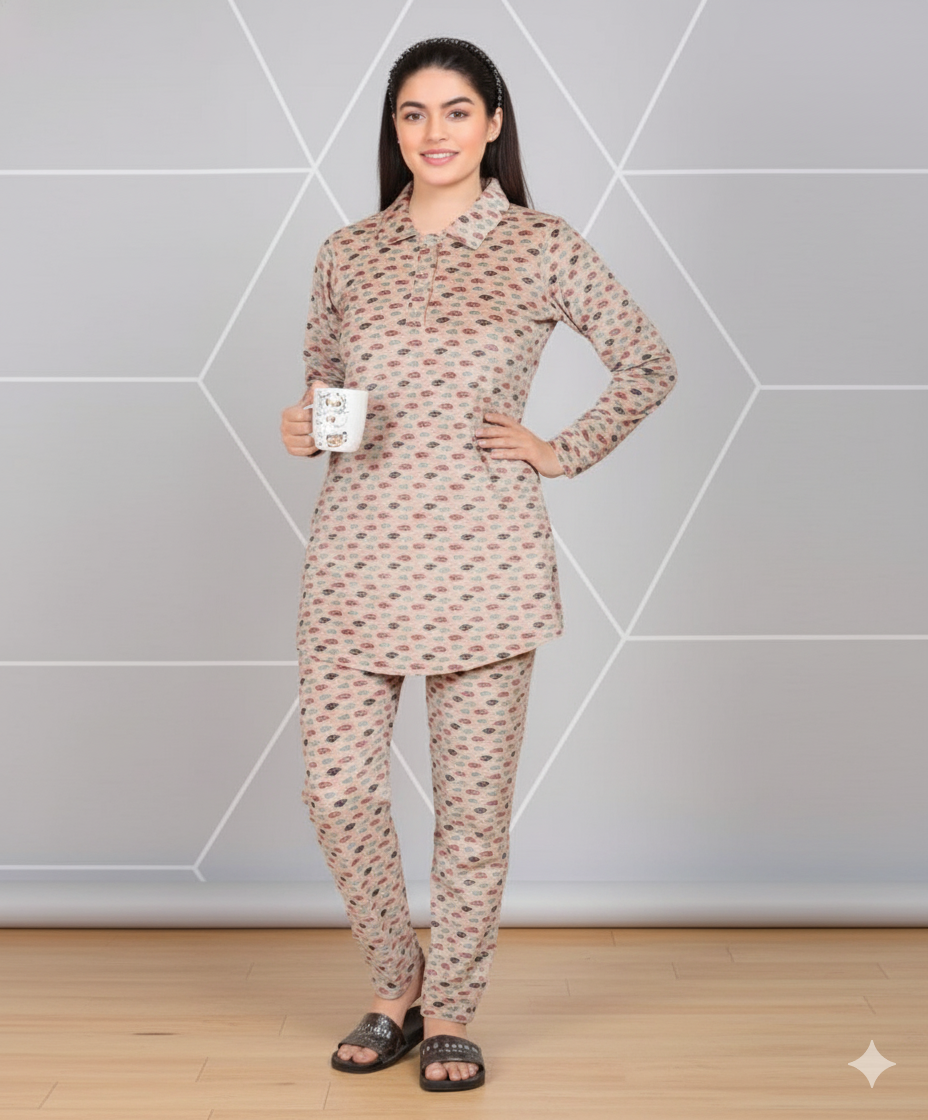 Classic Collared Full Sleeves Night Suit