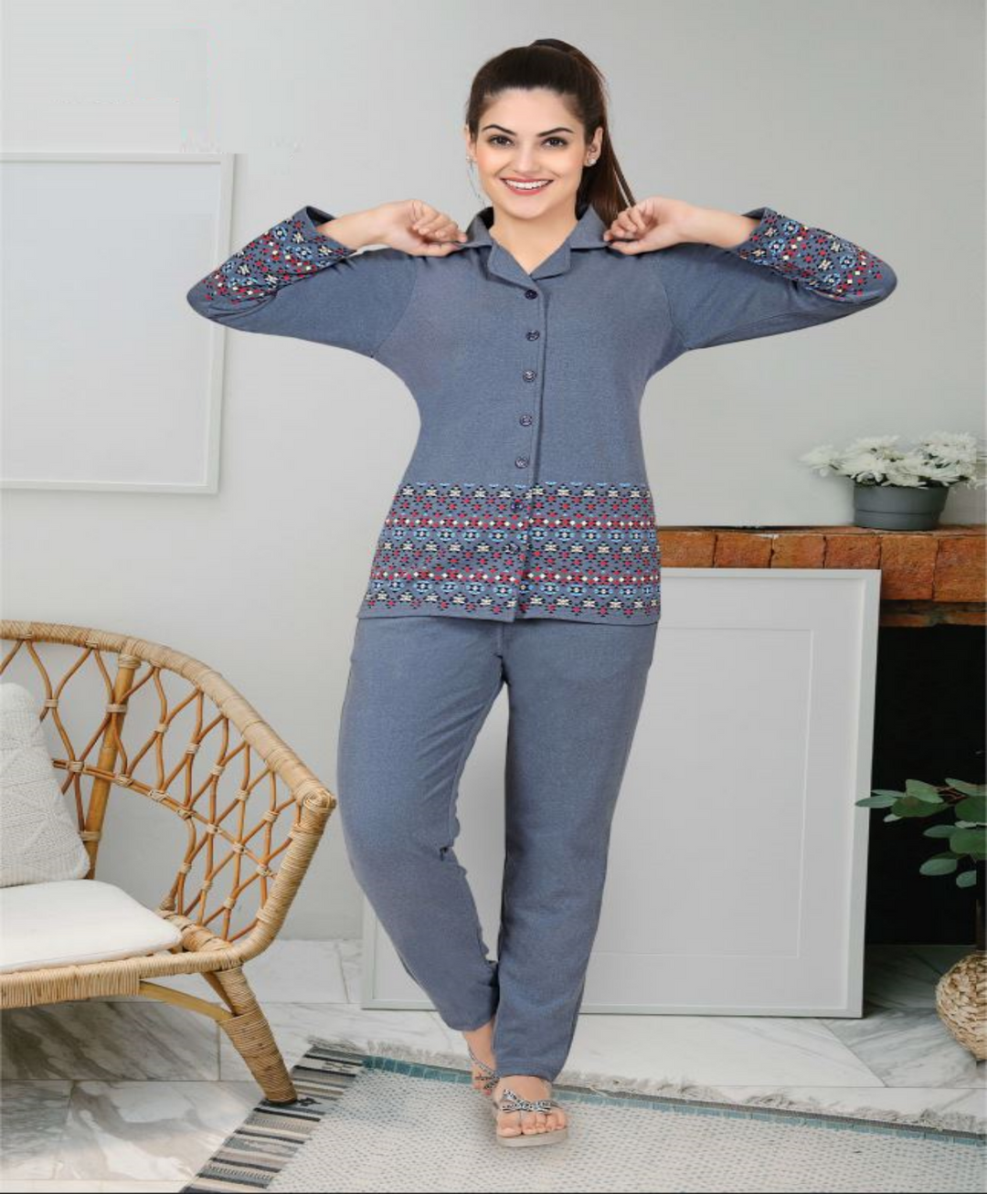 Front Open Night Suit Melini India