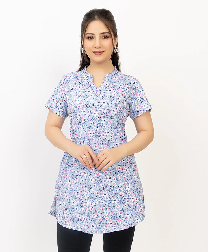 Floral Print Short Sleeve Tunic Kurti