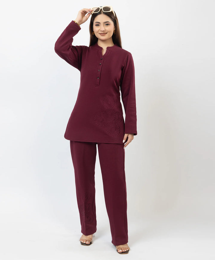 Band Collar Floral Embroidered Kurta and Straight Pants Set