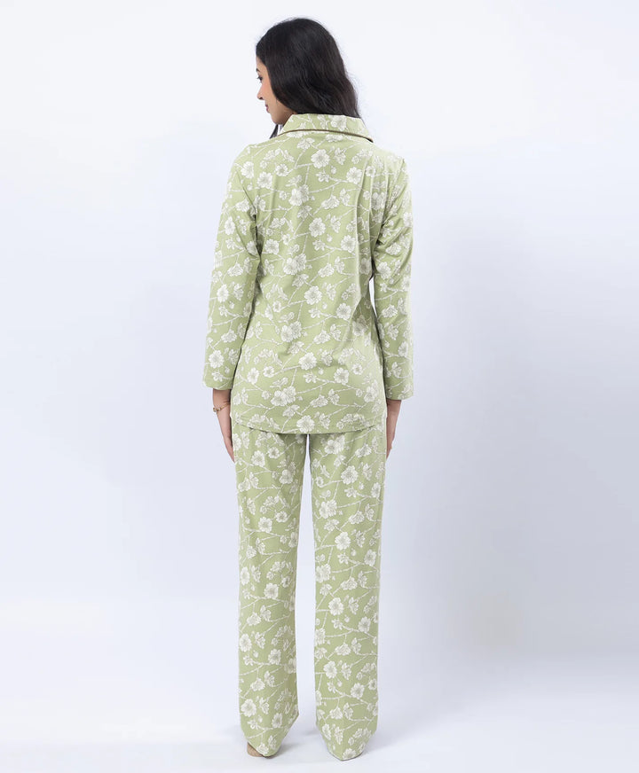 Printed Night Suit with Contrast Piping & Pockets