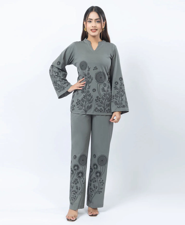 V-Notch Floral Tunic & Coordinated Printed Bottom Co-Ord Set