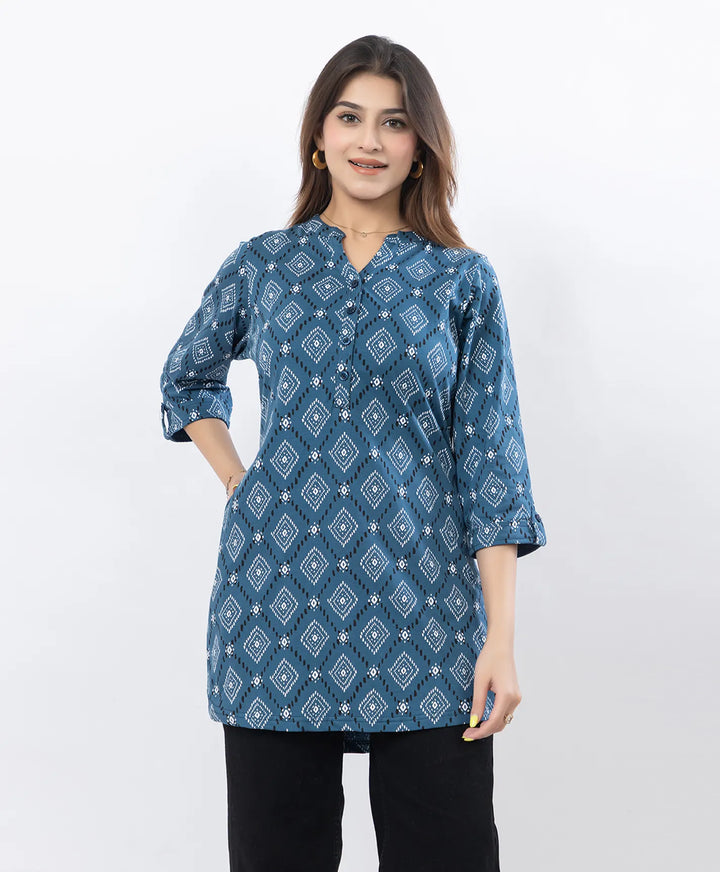 Floral Print Three-Quarter Sleeve Short Kurti