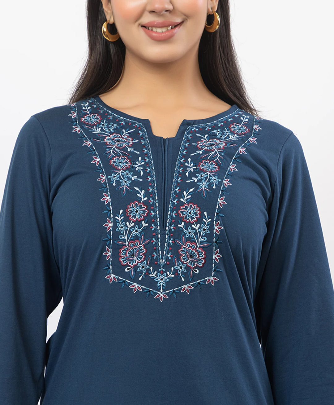 Stylish Neckline Embroidery Straight Kurta Pant Set