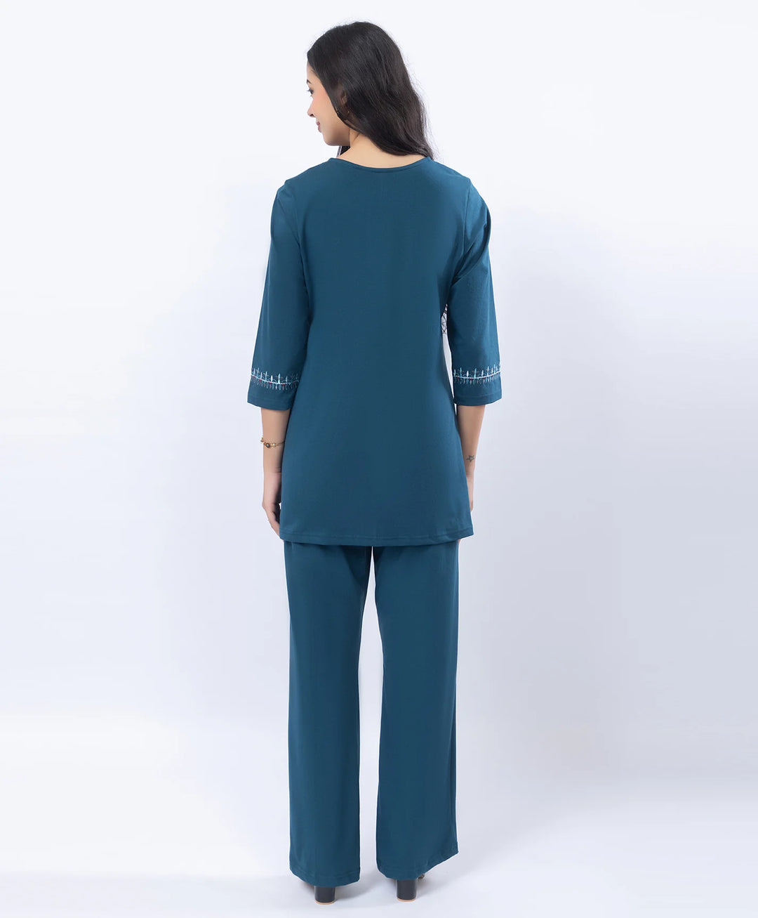 Premium Round Neck Embroidered Straight-Fit Co-Ord Set