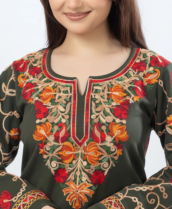 Straight Kurta Set with Kashmiri Embroidery.