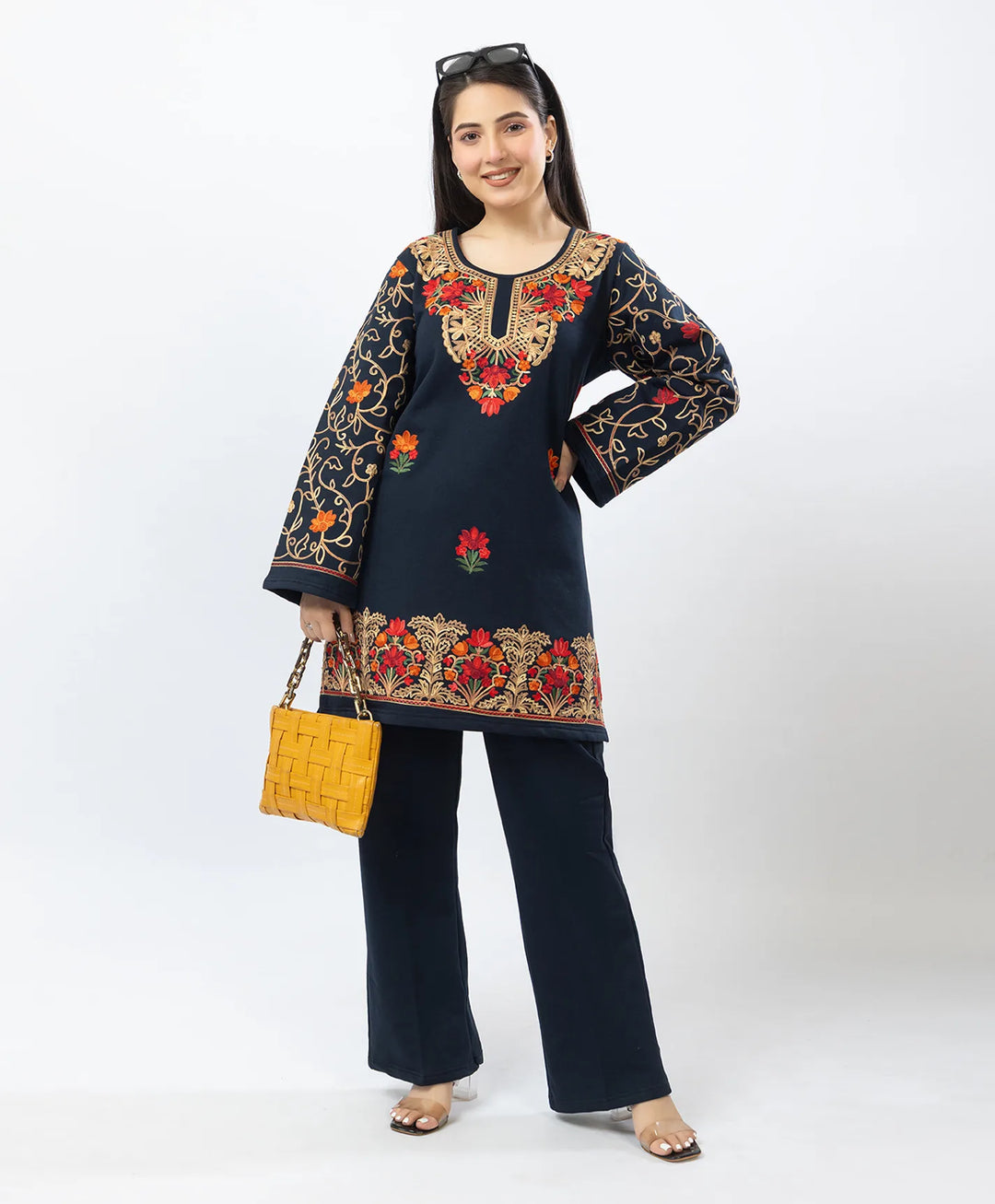 Kashmiri Floral Embroidered Fleece Kurta Set