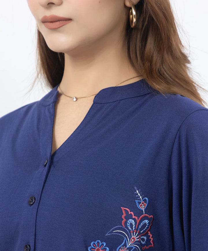 Front-Open Casual Embroidered Co-Ord Set