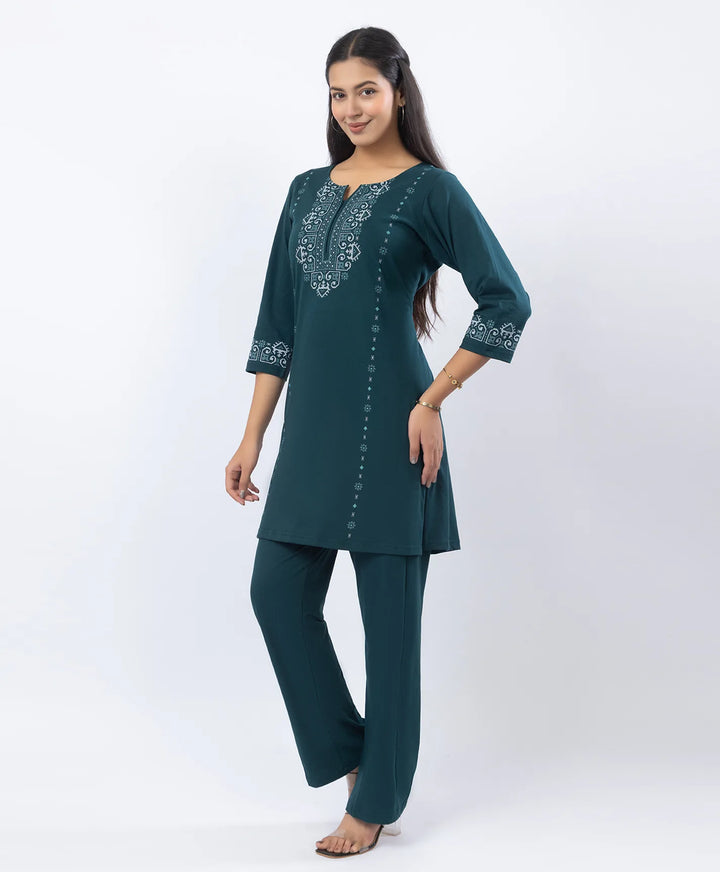 Embroidered-Style Printed Kurta Set