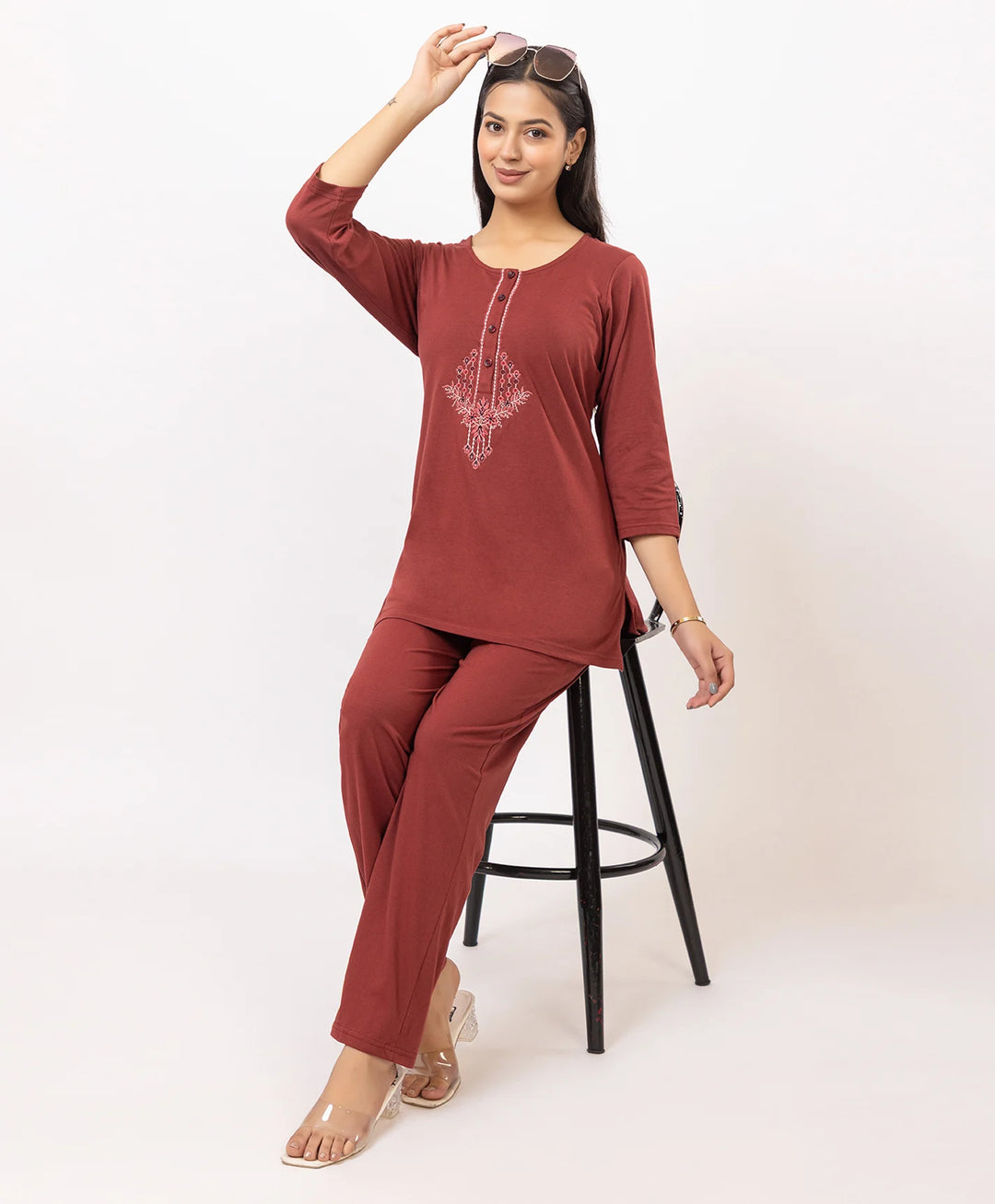 Embroidered Cotton Kurta Lower Set