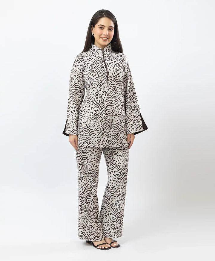 Fashion-Forward Printed Kurta with Stand Collar & Matching Straight Lower.