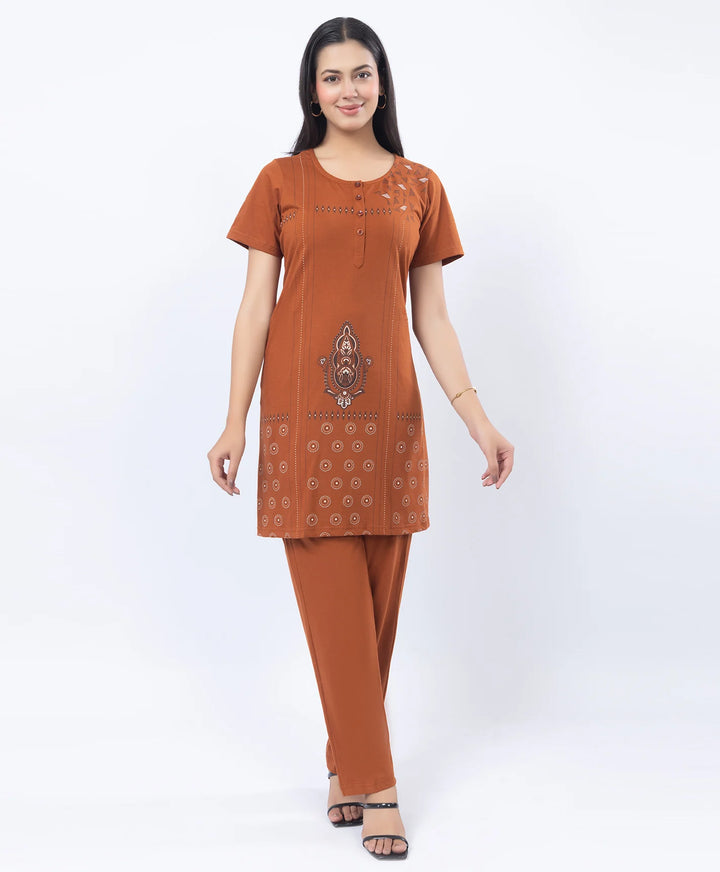 Printed Straight Kurta with Round Neck & Straight Pants Set