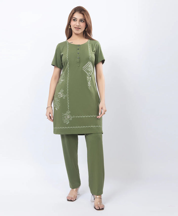 Premium Floral Detail Embroidered Printed Kurta Set