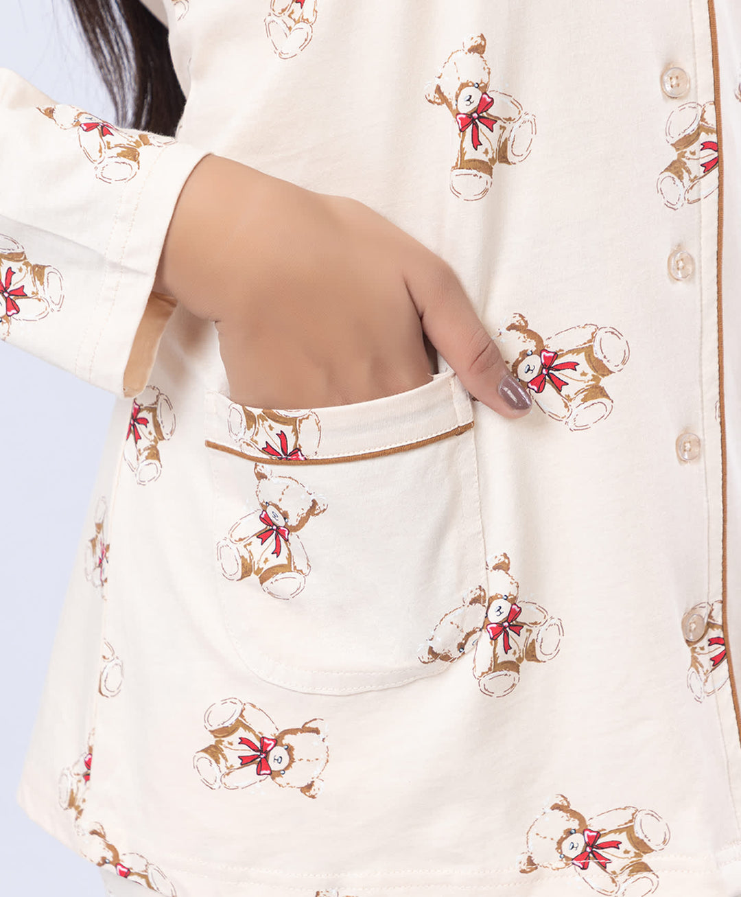 Printed Shirt Collar Front Open Night Suit Set