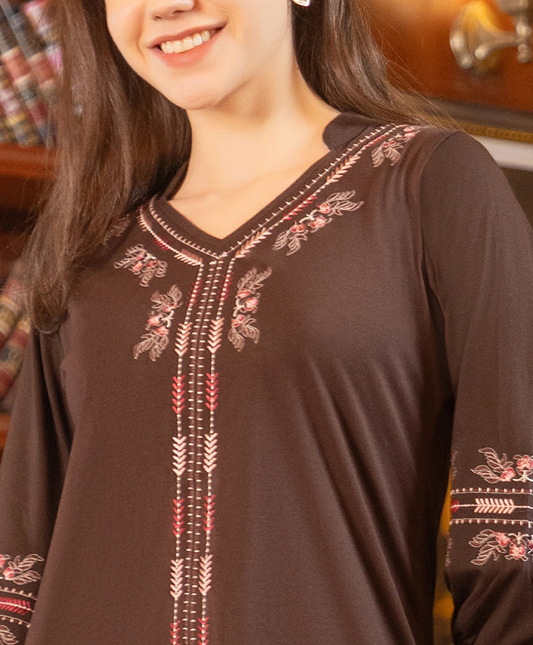 Elegant V-Neck Embroidered Co-Ord Set