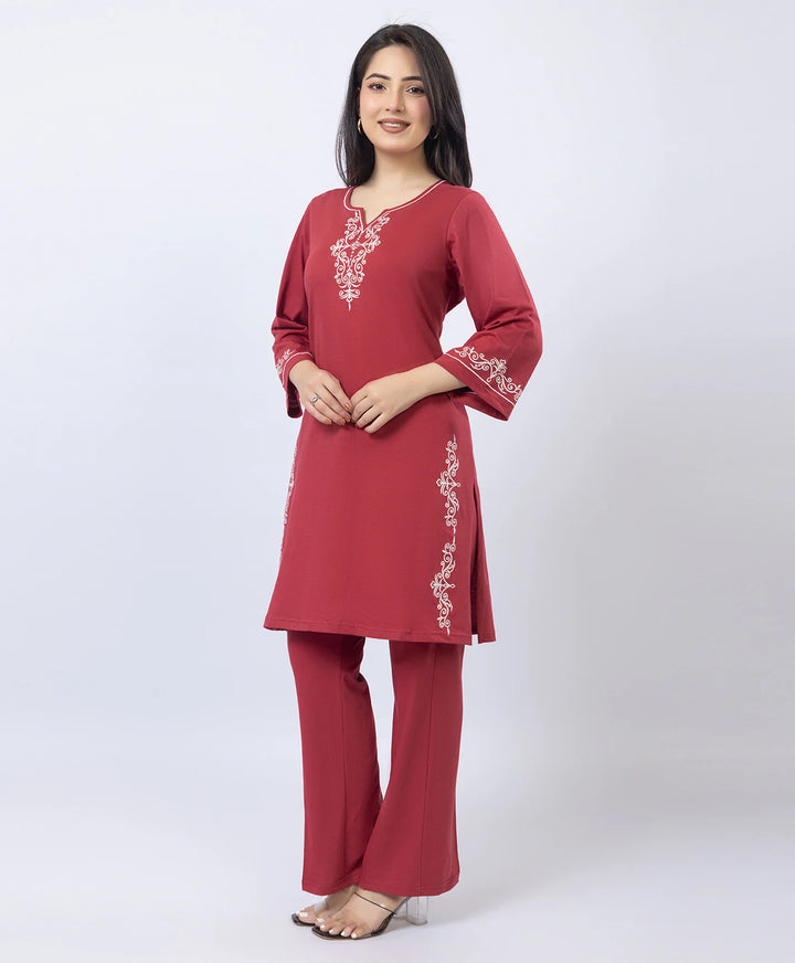 Embroidered V-Slit Straight Kurta Set