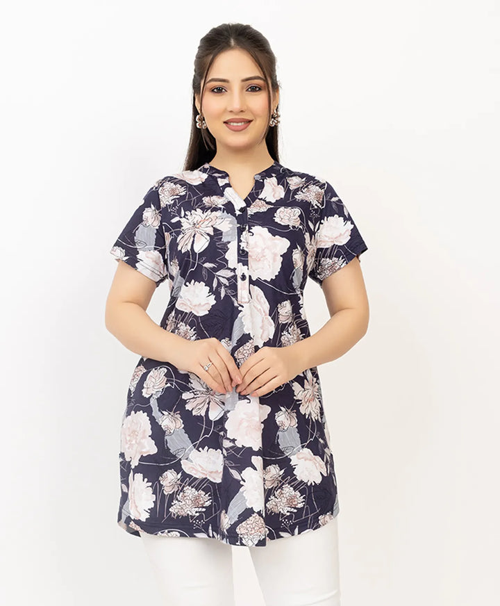 Floral Print Short Sleeve Tunic Kurti