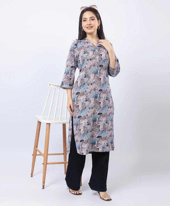 Floral Print Straight Silhouette Long Kurti
