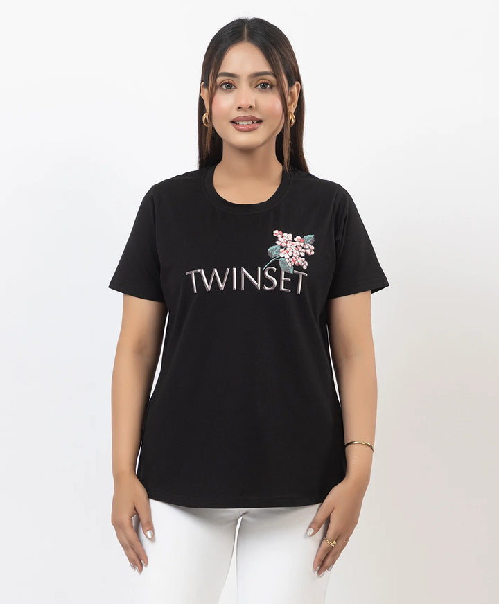Premium Graphic Print Round Neck Short Sleeve Top