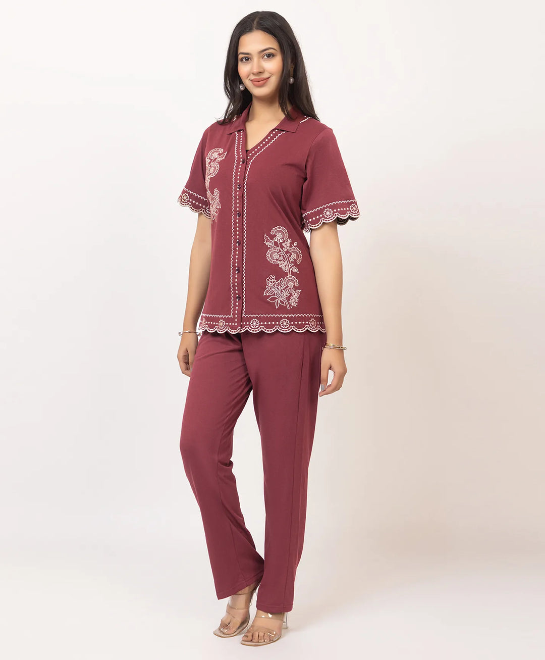Elegant Embroidered Front-Open Co-Ord Set