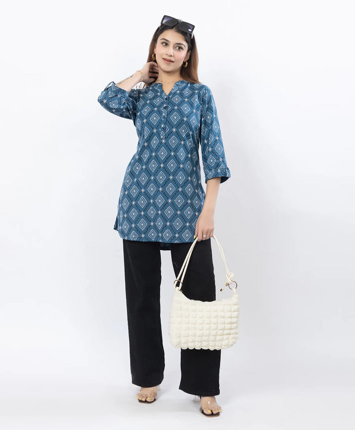 Floral Print Three-Quarter Sleeve Short Kurti