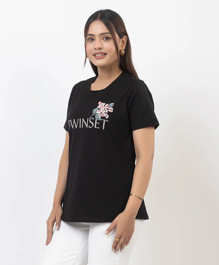 Premium Graphic Print Round Neck Short Sleeve Top