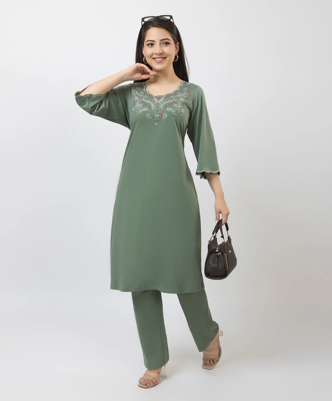 Straight-Cut Embroidered Kurta with Pants