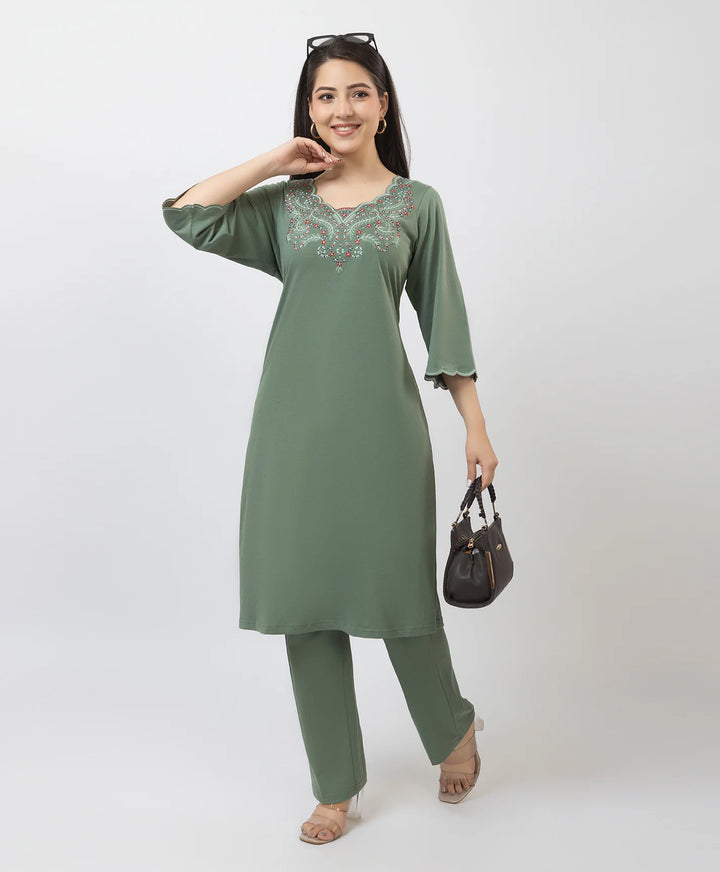 Straight-Cut Embroidered Kurta with Pants