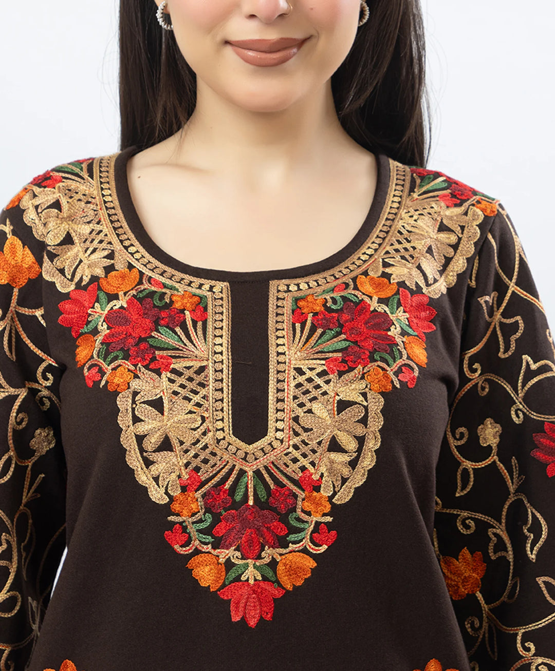 Kashmiri Floral Embroidered Fleece Kurta Set