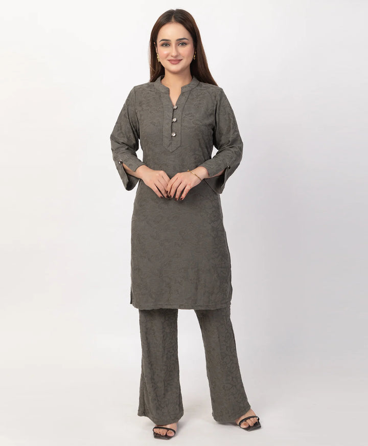 Straight Fit Kurta Set with Buttoned V-Placket & Notched Cuff Sleeves