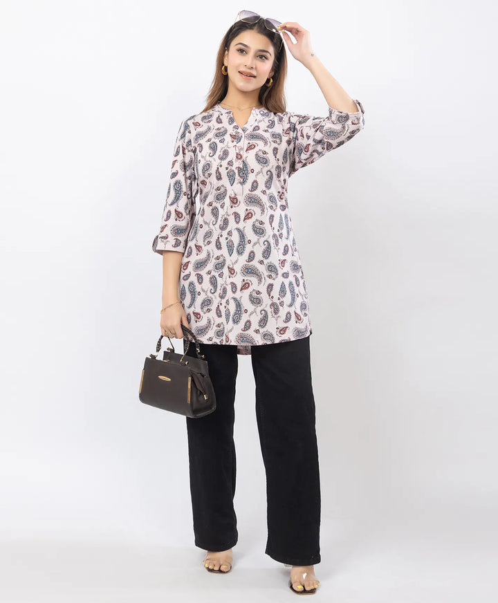 Floral Print Three-Quarter Sleeve Short Kurti