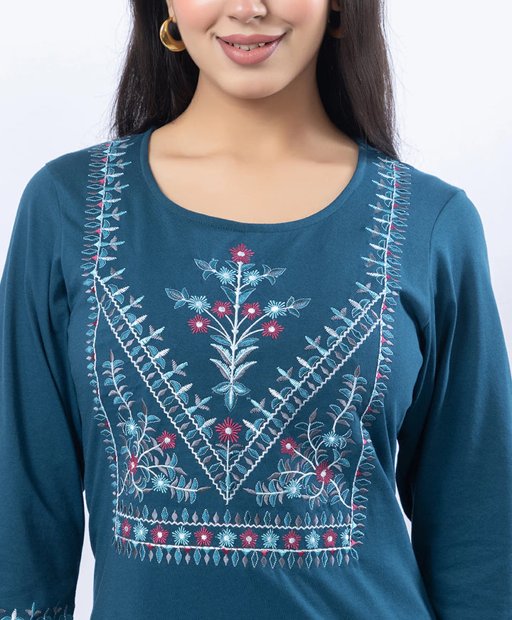 Premium Round Neck Embroidered Straight-Fit Co-Ord Set