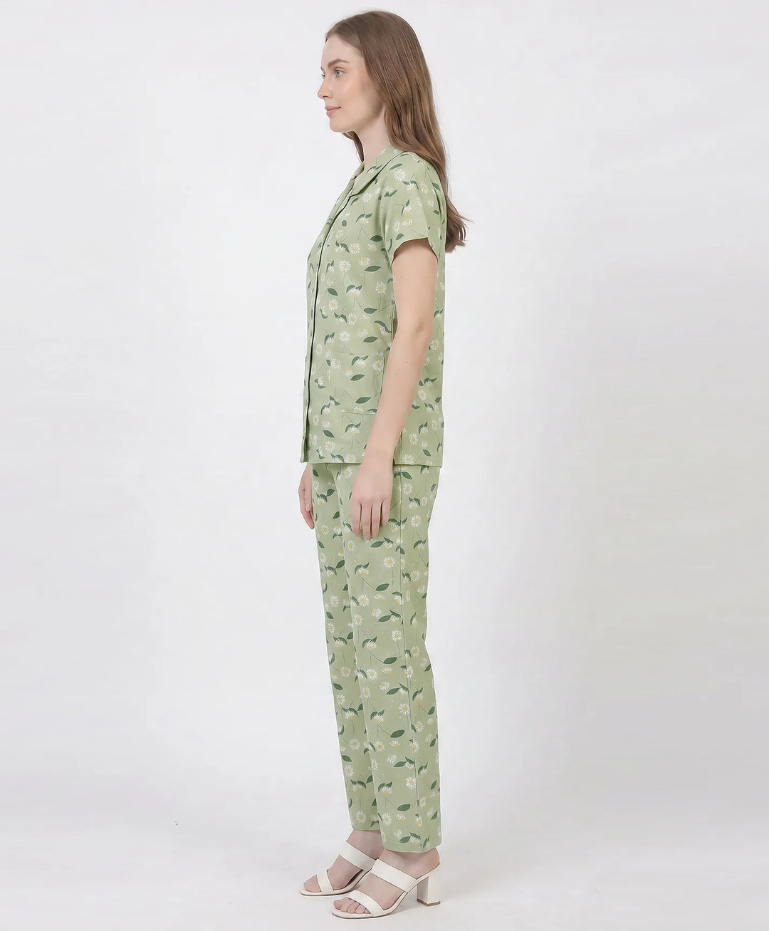 Floral Charm Front Open Night Suit