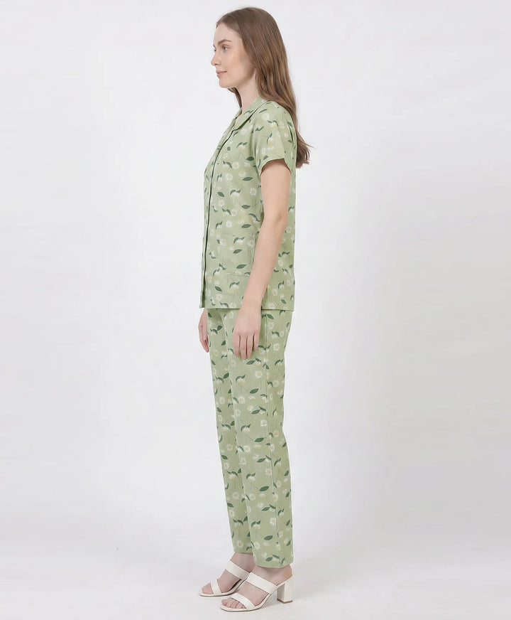 Floral Charm Front Open Night Suit