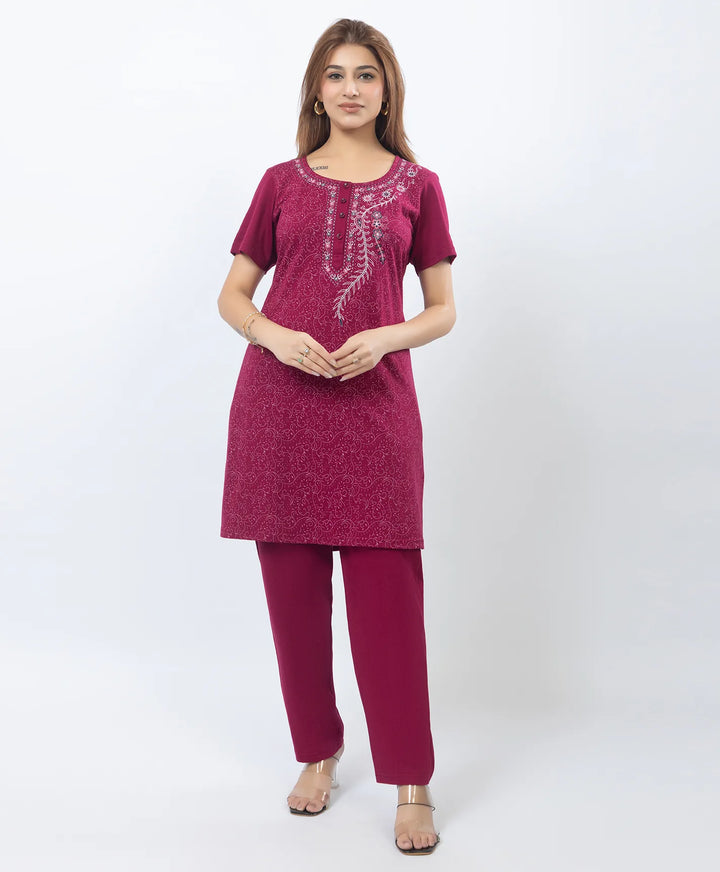 Premium Floral Detail Embroidered Printed Kurta Set