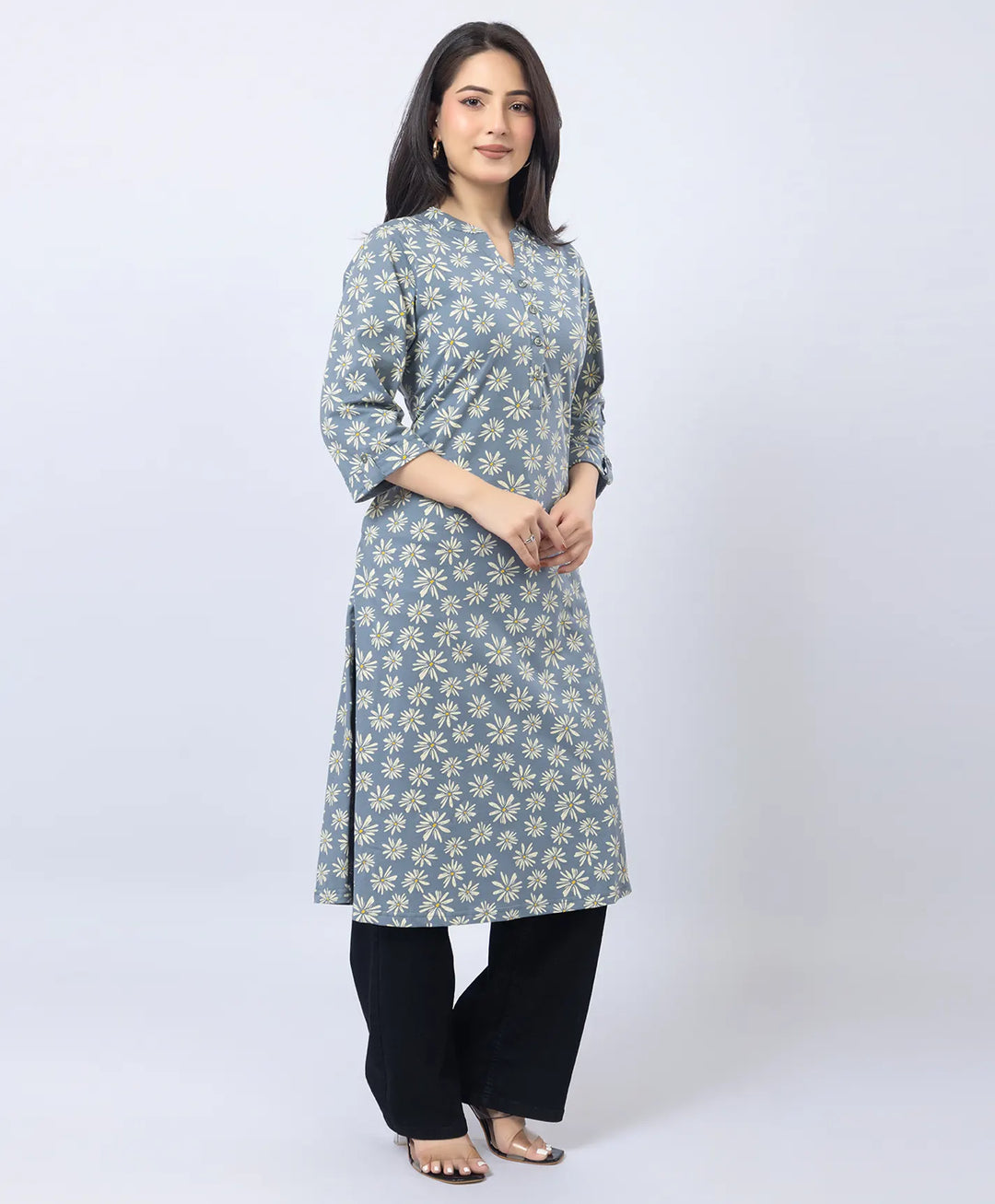 Floral Print Straight Silhouette Long Kurti