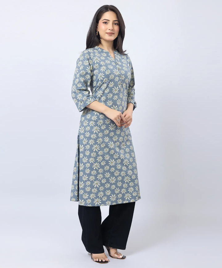 Floral Print Straight Silhouette Long Kurti