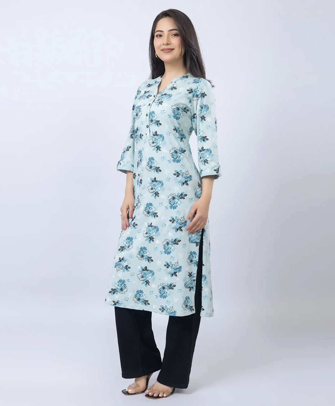Floral Print Straight Silhouette Long Kurti