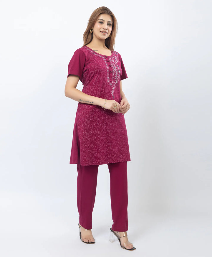 Premium Floral Detail Embroidered Printed Kurta Set