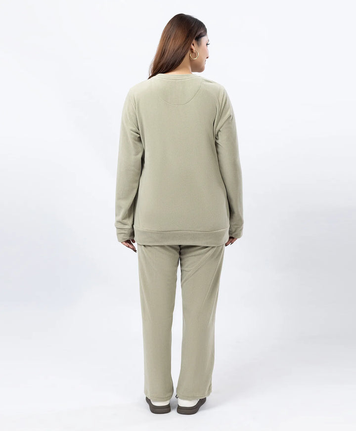 Round Neck Embroidered Tracksuit with Front Pocket