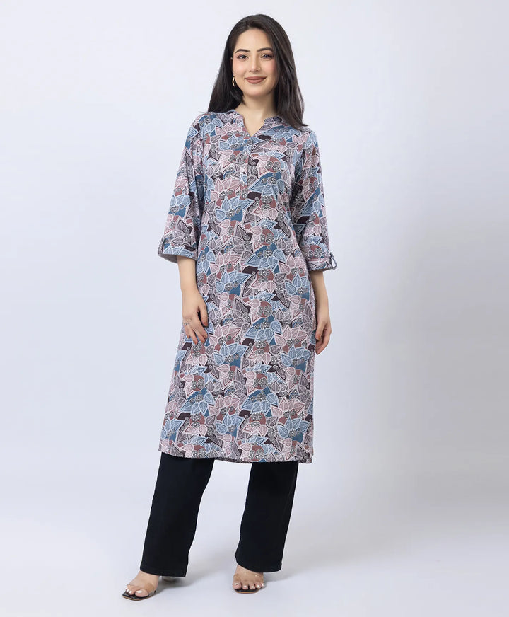Floral Print Straight Silhouette Long Kurti