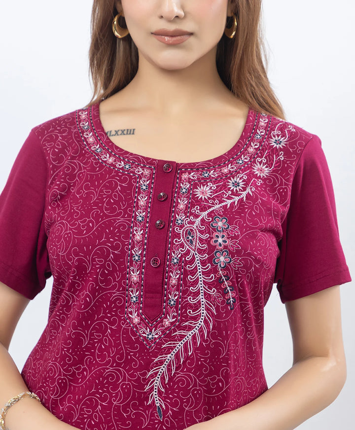 Premium Floral Detail Embroidered Printed Kurta Set